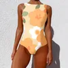 Women's Swimwear One Piece Sexy Bra Swimsuit Colorful Small Flowers Pattern Printed Casual Leaf Beach Swimming Sportswear Women Clothing