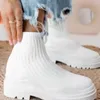 Botas femininas tornozelo de malha meia plataforma feminina deslizamento-em senhoras sapatos casuais mulher confortável moda cunha curta