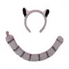 Hair Clips Cosplay Furry Animal Raccoon Ears Hoop Tail Set Costume Long Fur Headpiece For Halloween Party Decoration