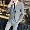 Suits 2022 Yeni Çizgili Moda (Suit + Yelek + Pantolon) Business English Crespy yakışıklı gündelik highend beyefendi parti üçlü set
