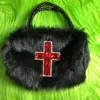 Schoudertassen Xiuya Y2k Gothic Handtas Zacht Pluche Zwart Kruis Applique Tas Mode Harajuku Stijl Punk Hip Hop Biker Crossbody