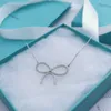 Designer tiffay and co Full Diamond Pendant S925 Sterling Silver Bow Necklace Live Broadcast Sweet Clavicle Chain Female INS Cold Wind