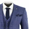 Garnitury 2020 Błękitne garnitury 3 -częściowe Tweed Check Men garnitur kieszonkowy zegarek kieszonkowy