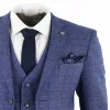 Pakken 2020 Blauwe Heren Pakken 3 Stuk Tweed Check Mannen Pak Zakhorloge Tailored Fit Peaky Blinders Terno Masculino