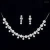 Necklace Earrings Set Jewelry HADIYANA Delicate Pearl Bracelet Ring High Quality Zircon Bridal Wedding CN3356 Accessories