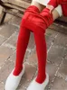 Women's Leggings High Quality Velvet Red Pantyhose Elastic Pants Tight Abdomen Hip Lifting Pressure Belly 2024 Plush Solid All Match Women