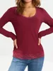 Women's T Shirts Women Slim Knitwear Black Button Tops Fit Sweater Long Sleeve V Neck Lace Decor Jumper Female Casual Basic Sweaters
