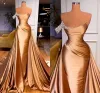 Chic One Shoulder Crystal Mermaid Evening Dress With Detachable Train Pleats Ruffles Long Prom Celebrity Gowns BC12895