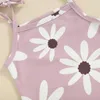 Vestidos de menina pequenos 2 peças roupas de verão pescoço quadrado amarrar cinta espaguete vestido floral flor impressão bandana infantil conjunto de criança