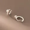 Boucles d'oreilles créoles en argent Sterling 925, perle géométrique pour femmes et filles, Zircon, Design rond Simple, bijoux cadeau de fête, goutte