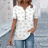 T-shirts à manches courtes pour femmes, mode décontractée, rétro, imprimé Floral, col en v, boutons décoratifs, 2024