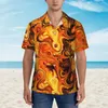 Herren-Freizeithemden, rosa Feuerhemd, abstrakter Druck, elegante Sommer-Männer, kurzärmelig, Strand, koreanische Mode, Muster, Übergröße, Blusen