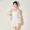 Женский купальник, Южная Корея, цельный модный консервативный стиль юбки с маленькой грудью, повседневный тонкий весенний костюм для показа
