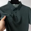 Summer Mens Lop-up Hollow Hollow Sleeved Polo Tee Shirt Ice Silk Business Fashion T-Shirt Thirt Male Male Grand Grands 240312