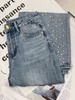Bezpłatna wysyłka 2024 Blue Spot Print Prosto luźne damskie dżinsowe dżinsowe dżinsowe spodnie 3172