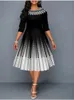 Женская одежда 2023 Лето Офисные женские туфли с круглым вырезом Тонкие рукава с коротким рукавом с цветочным принтом Бальные платья Винтажное платье-миди Robe Femme 240313