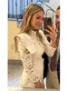 Mode dentelle robe mi-longue pour les femmes solide manches longues col haut robes longues 2024 printemps élégant femme doux Streetwear 240312