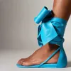 Não-marca verão praia sandalias hbp altas mujer design personalizado plus size bowknot tornozelo cinta dedo do pé aberto plana sandálias femininas na moda