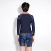 Costume da bagno da donna per ragazzi Costume da bagno a due pezzi Costume da bagno sportivo a maniche lunghe da bagno per la prima giovinezza Pantaloncini blu stampati da surf