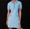 2024 Spring/Summer New M-Aje Blue Fragrant Letter Jacquard Polo Collar Slim Sticked Dress