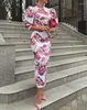 Robes décontractées Style élégant pour les femmes 2024 Printemps Été Manches bouffantes Imprimé floral Ourlet à volants Découpe Nouée Détail Robe crayon