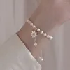 Strand Minar Handmade Natural Freshwater Pearl CZ Zircon Sunflower Bracelets For Women 14K Real Gold Plated Copper Accessories