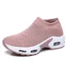 Casual Shoes Women Flat Ladies Sneakers Knitting Breathable Solid Color Round Shape Air Cushion Non Slip Large Size