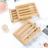 Saboneteira titular de madeira natural bambu saboneteiras simples suporte de sabão de bambu rack bandeja redonda caso quadrado recipiente 0317