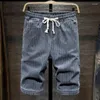 Erkek şort boyutu artı 5xl 6xl 7xl çizgili kısa kot 2024 yaz moda gelişmiş streç gündelik denim pantolon erkek markası