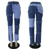 Wholesale Mixed Color Stitching High Waist Tight Buttock Womens Straight Denim Trousers