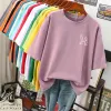 Tops ebaihui 100 bomull l5xl plus size t shirt tecknad tryck t -shirt kort ärm kvinnors topp sommar kawaii par o nack t skjortor