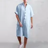 Calças masculinas Mens Cor Sólida Lavado Algodão Bolso Botões Manga Curta Shorts Anos Roupas para Homens Jean Terno Teal Macacão