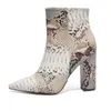 HBP Non-Brand Luxury Style Fashion Zipper Up Ankle Bootie Sexy Snakeskin Women Chunky Heels Party Short Boots Women Designer Boots