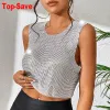 Toplar Toptan Ucuz Retro Kadın Kırpılmış Top Rhinestone Seksi Üst Karnaval Partisi Camisole Kadın Aksesuarlar Arka Çıkmaz mahsul mücevherleri