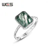 Cluster Rings WES 925 Sterling Silver Moss Agate For Woman Gemstone 7 9mm Wedding Gifts Luxury Band Jewelry Wholesale Engagement