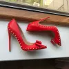 Laarzen tikicup rode matte vrouwen puntige teen hoge hak schoenen met boog sexy spikes klinknagels nestiletto pompen 8 cm 10 cm 12 cm kleuren aanpassen