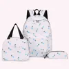 School Bags 3pcs/set Student Schoolbag With Lunch Box Pencil Case College Rucksack Floral Print Fashion Nylon For Teenage Girls