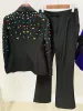 High Street nyaste 2024 Designer Runway Fashion Set Set Women's Slim Fiting Strass Diamonds Pärlade Blazer Pants Set