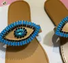 HBP Non-Brand New Luxus Damen Indoor Evil Eye Slides Hausschuhe Mode Damen Outdoor Strass Flache Sandalen Hausschuhe mit Edelsteinen