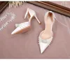 Klänningskor Storlek 33-40 Multi-Pearls Pointed Toe Stiletto Heel High Heels Sexig Satin Women White Wedding Black