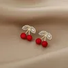 Boucles d'oreilles pendantes en Zircon pour femmes, bijoux d'été doux, cerise rouge, fruits, à la mode, bijoux de fête, cadeaux, vente en gros