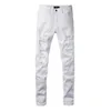 Designer masculino jeans estilo americano high street angustiado remendo transmissão ao vivo com retro branco elástico diamante clássico