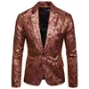 Mens Golden Floral Blazers Business Casual Suit Wedding Dress Gold Blazer Coats Jackor 240307