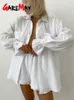 Costume d'été blanc pour femmes avec short 100% coton chemise ample décontracté deux pièces ensemble femmes haut à manches longues costume en mousseline pour les femmes 240311