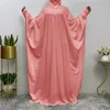 Casual klänningar damer muslimska lång bat ärm i solid färg huva klänning kvinnor hijab kaftan arabiska mantel