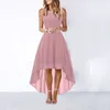 Casual Dresses Women's Lace Bow Belt Elegant Oregelbunden längd Klänning ärmlös Chiffon Solid Color Leisure Fashionabla damer Långa kjolar