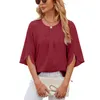 Women Summer Shirts Chiffon Tops Dressy Casual Crew Neck Shirts Ruffle Short Sleeve Loose Blouses