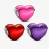 Metallic Pink Heart Charm Pandoras 100% 925 Sterling Silver Red purple Charms Set Beads Snake Chain Bracelet Making charms Necklace Pendant Gift with Original Box