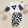 Ensembles de vêtements Bulingna Baby Boy Two Piece Outfit Set Contraste Couleur Little Dude T-shirt Tops Pantalons géométriques Automne Vêtements d'hiver