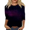 Women's T Shirts Fashion Casual 3/4 Sleeve Print Stand Collar Pullover Top Clothing And Offers 2024